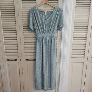 GUC H&M Duck Egg Blue Green Polka Dot Midi Dress Size 6 Spring Cottagecore